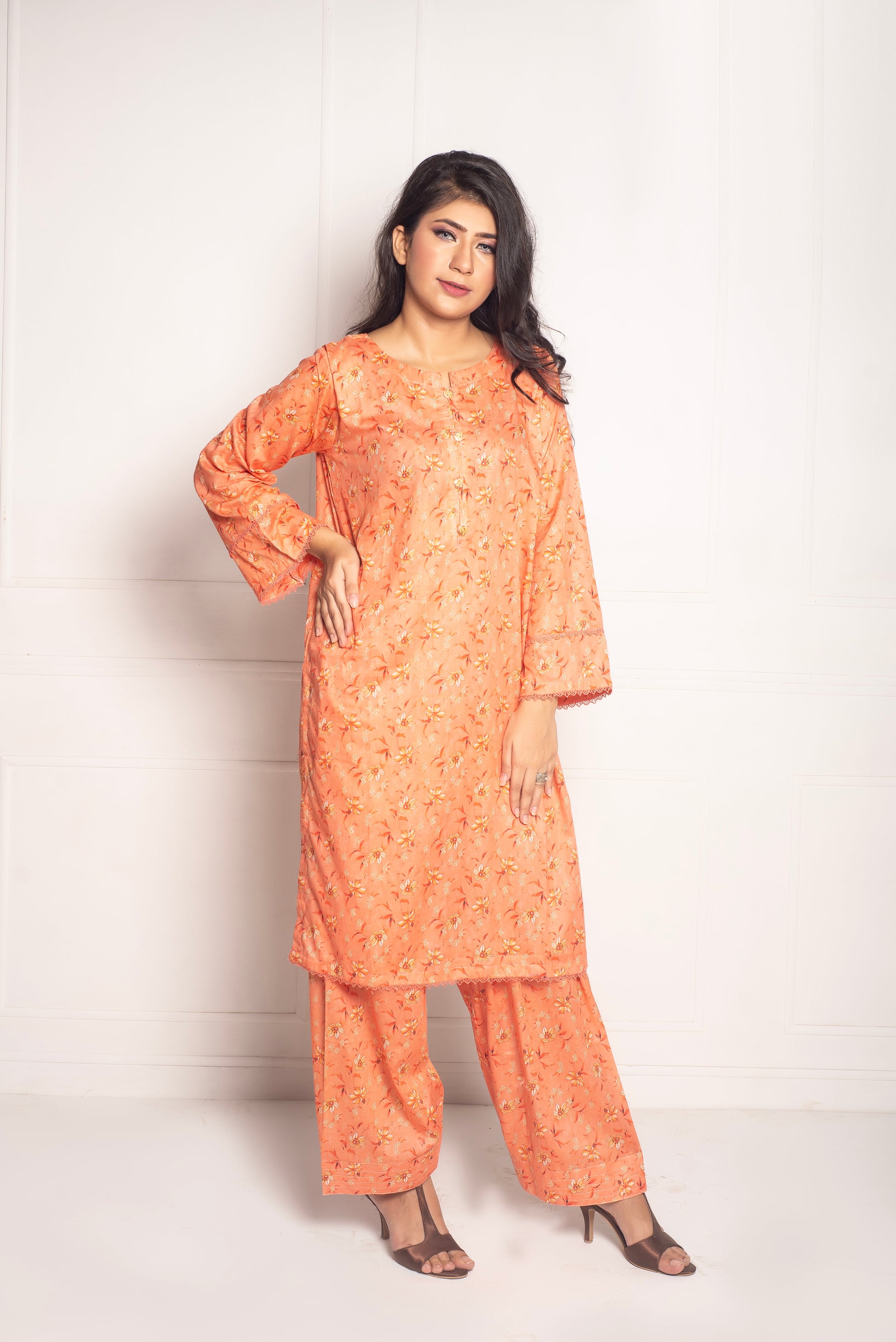 2-Piece Stylish Stitched Premium Digital Printed Lawn Co-Ord Set with Farshi Shalwar