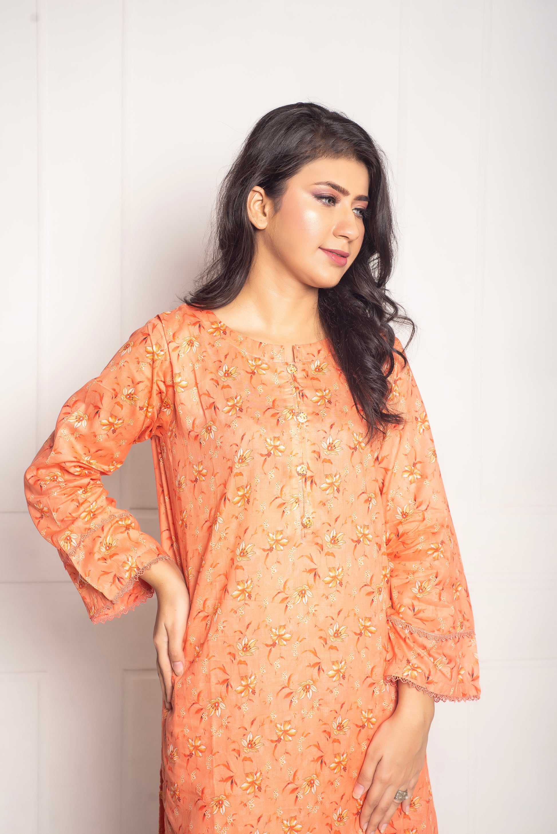 2-Piece Stylish Stitched Premium Digital Printed Lawn Co-Ord Set with Farshi Shalwar