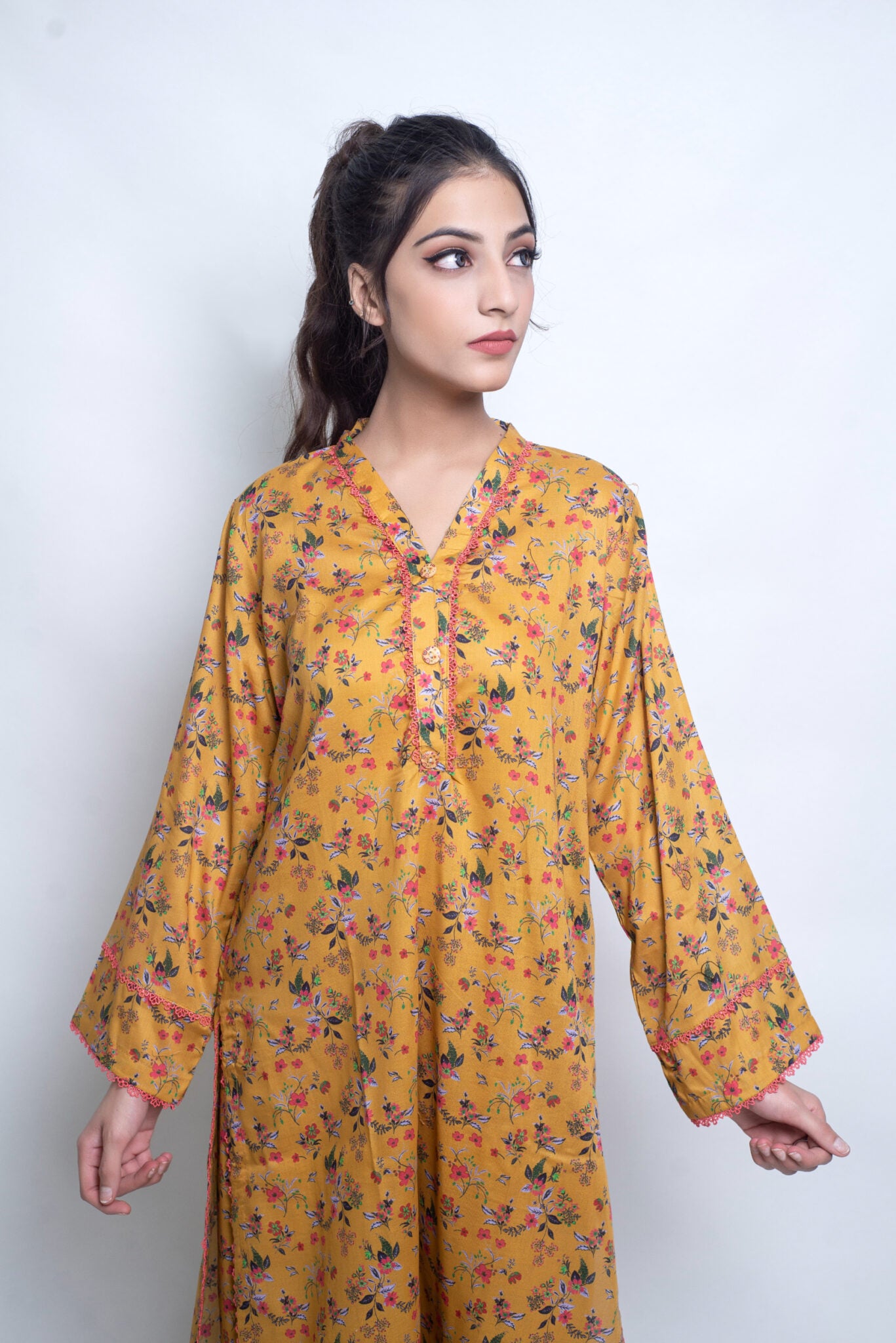 Stitched 2-Piece Digital Printed Lawn Co-Ord Set – Mustard