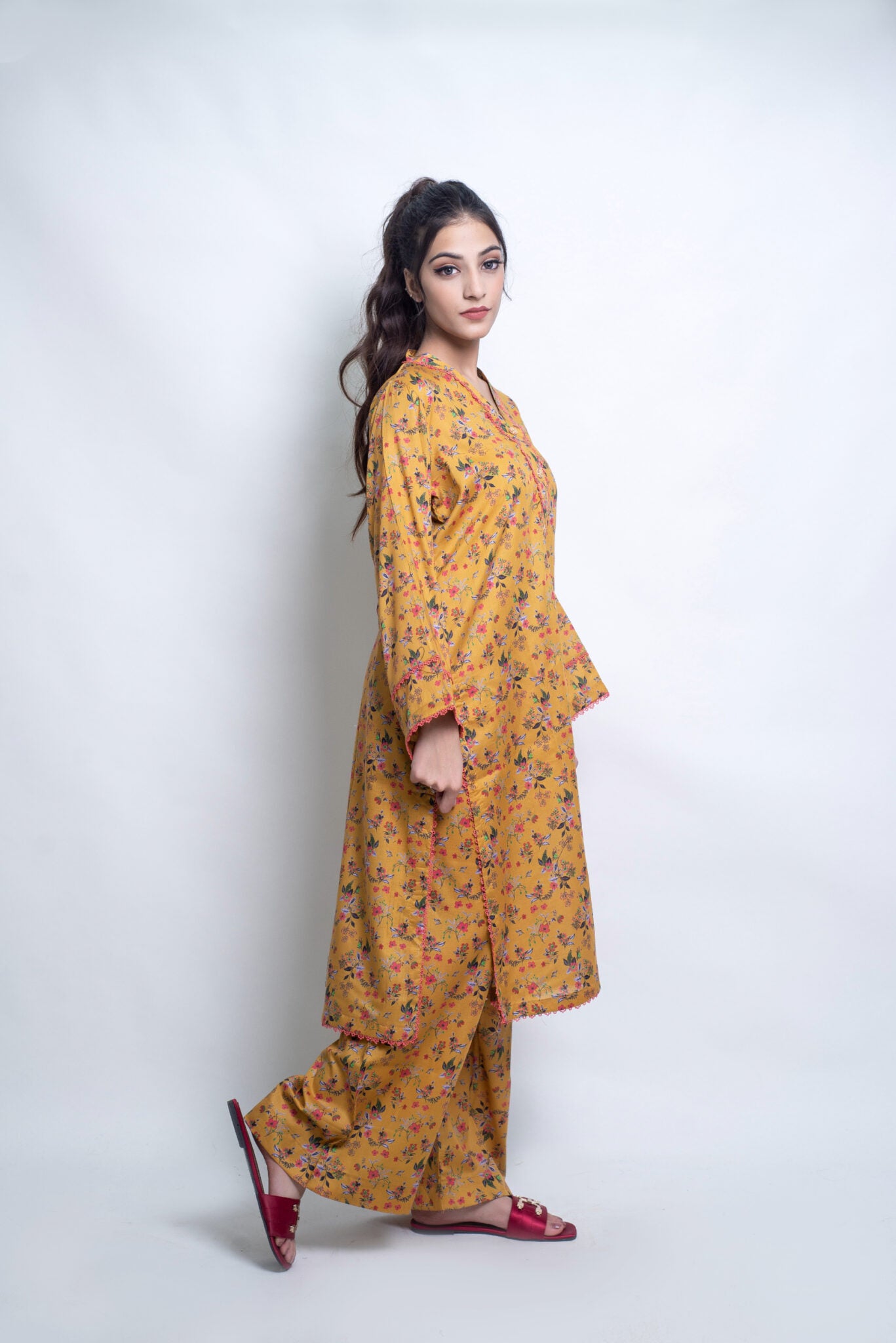 Stitched 2-Piece Digital Printed Lawn Co-Ord Set – Mustard