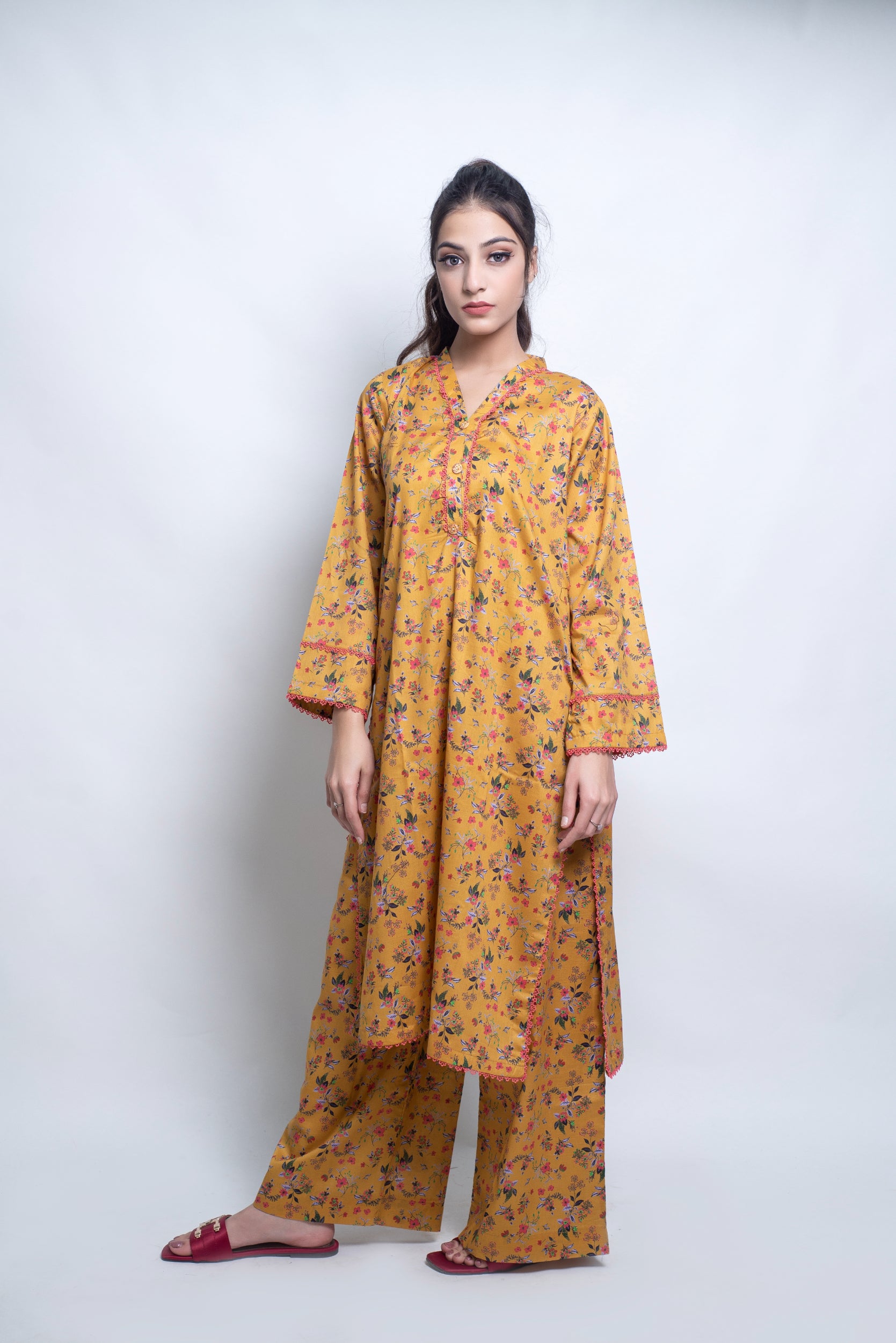 Stitched 2-Piece Digital Printed Lawn Co-Ord Set – Mustard