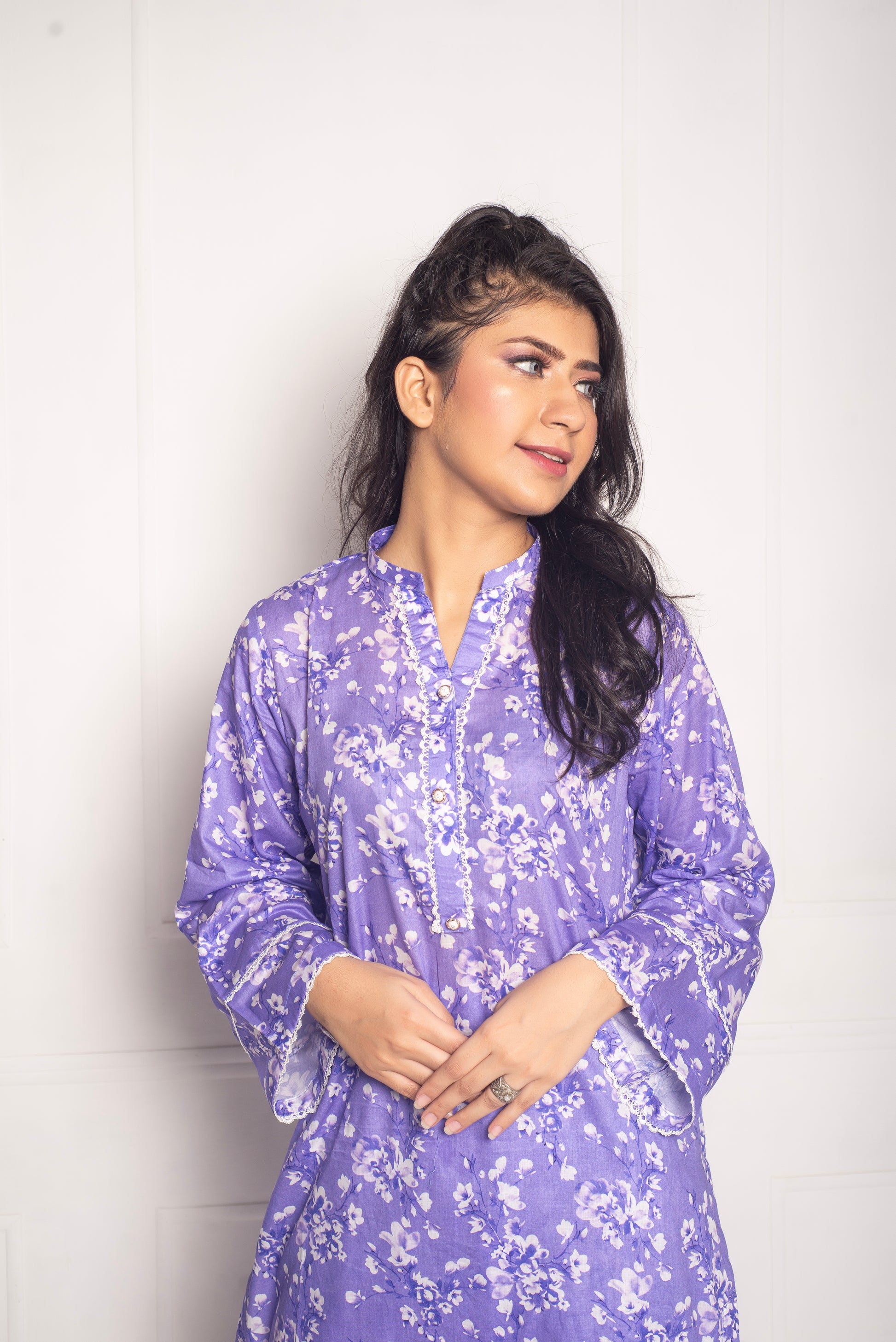 2-Piece Stylish Stitched Premium Digital Printed Lawn Co-Ord Set with Farshi Shalwar