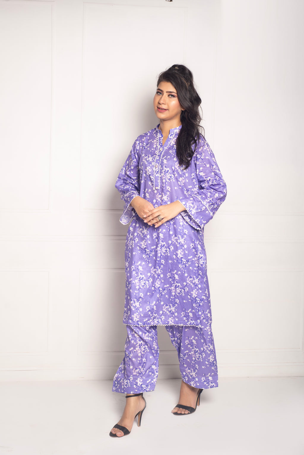 2-Piece Stylish Stitched Premium Digital Printed Lawn Co-Ord Set with Farshi Shalwar