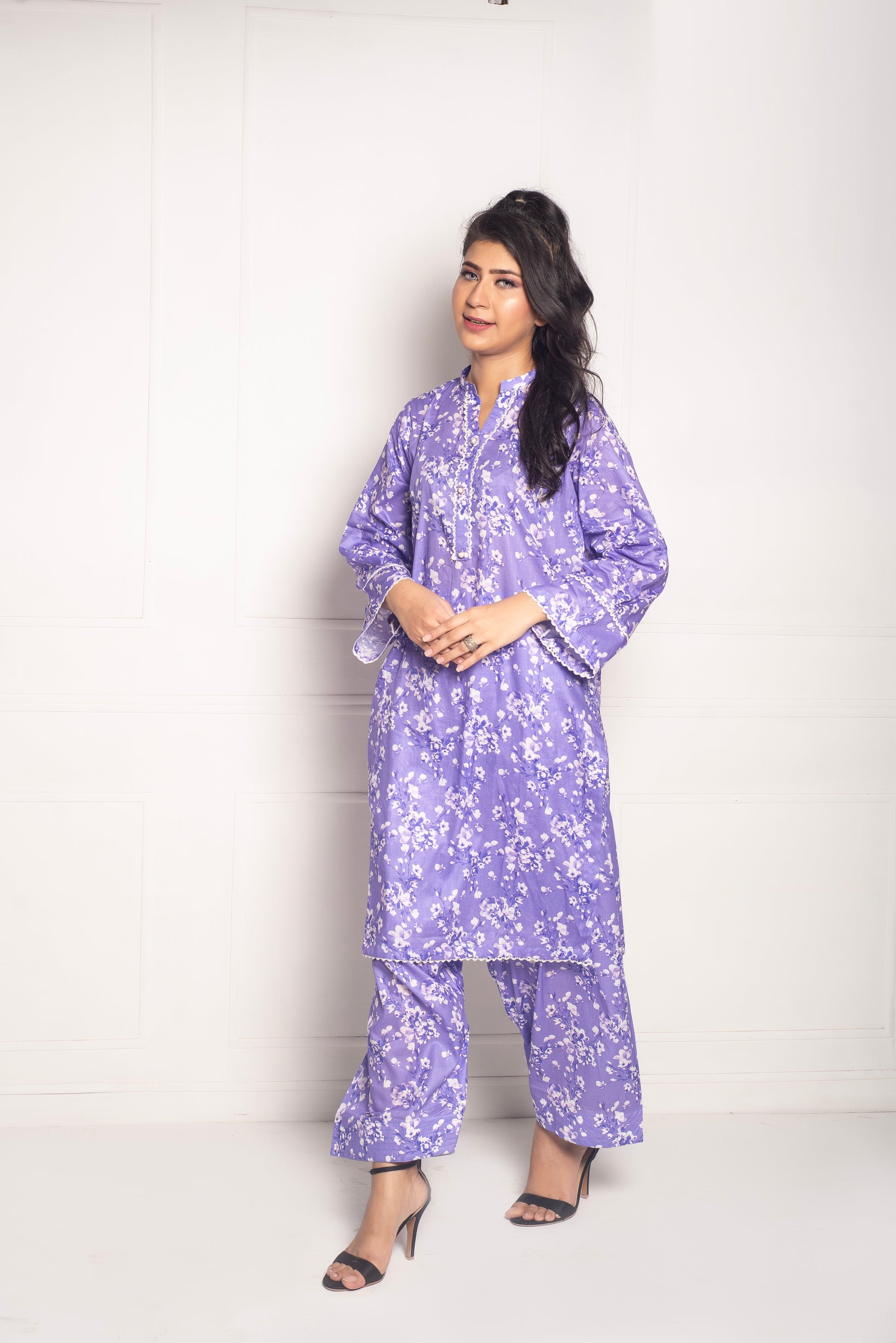 2-Piece Stylish Stitched Premium Digital Printed Lawn Co-Ord Set with Farshi Shalwar