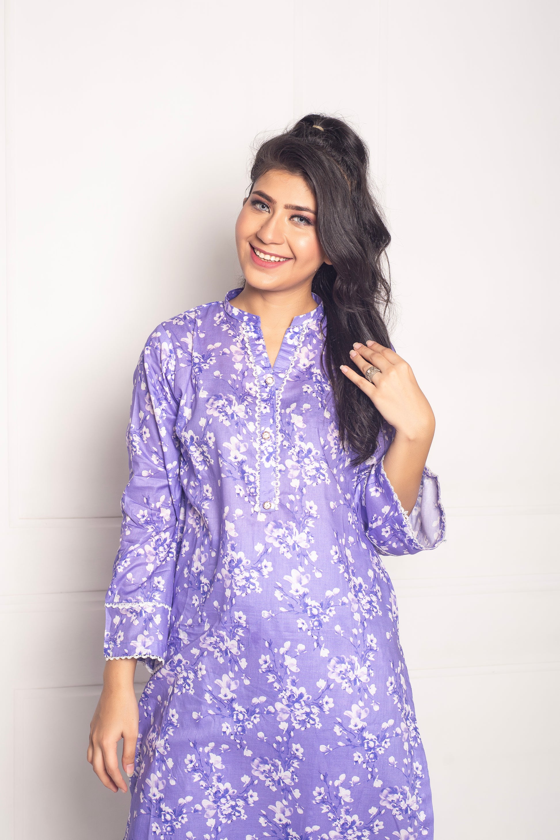 2-Piece Stylish Stitched Premium Digital Printed Lawn Co-Ord Set with Farshi Shalwar