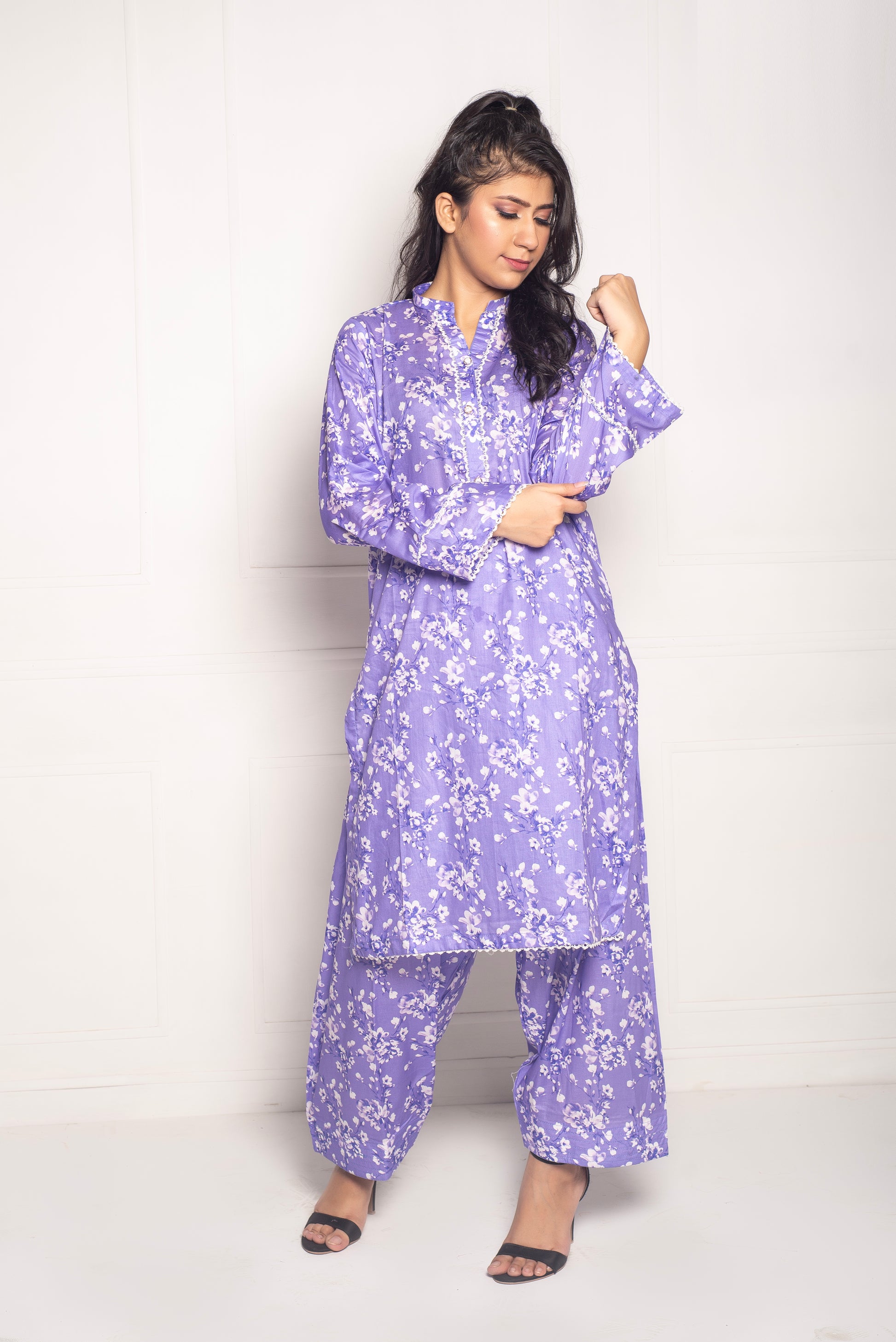 2-Piece Stylish Stitched Premium Digital Printed Lawn Co-Ord Set with Farshi Shalwar