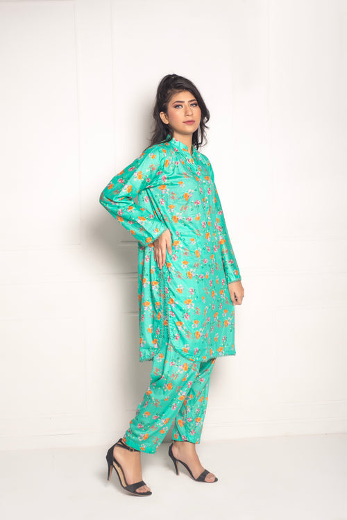 2-Piece Stylish Stitched Premium Digital Printed Lawn Co-Ord Set with lace detailing